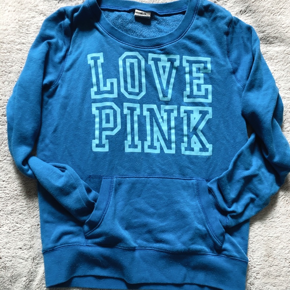 VS PINK Blue Love Pink CrewNeck! Good Condition